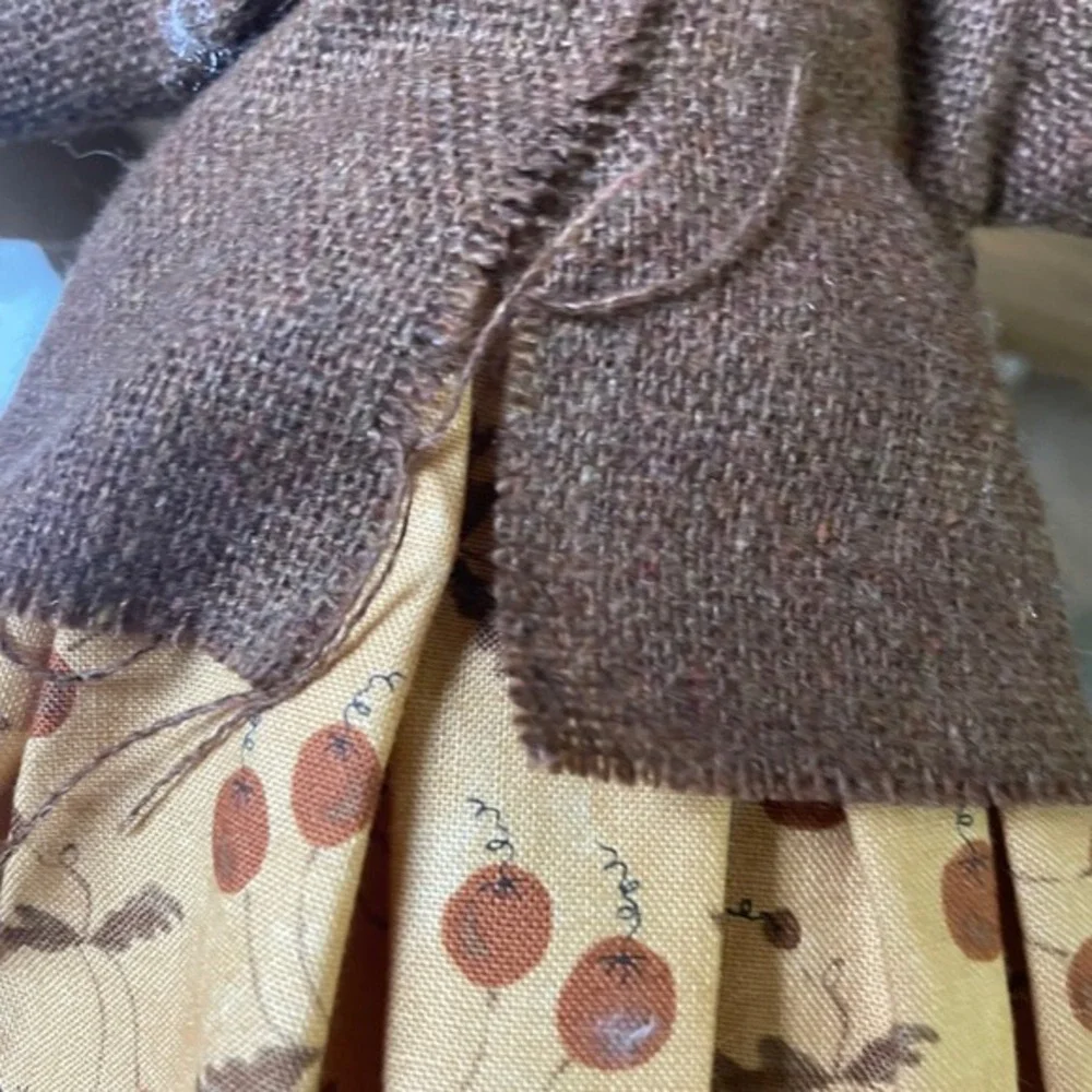 Vintage 1900s Handmade Primitive Folk Art Rag Doll Brown Dress Country Decor‎
